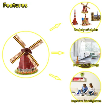 Холандска Вятърна Мелница 3D Пъзел В Събирането на DIY Модел Играчки за Деца Играта Архитектура на Света Пъзели Детски Играчки за Пътуване Сувенирни Подаръци 4