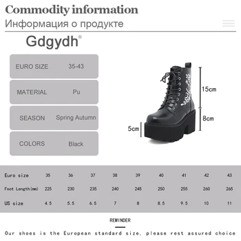 Gdgydh/Модни Армейските обувки на платформа с бродерия; най-разполага с магически обувки в готически стил на дебелите ток; сезон Пролет-Есен; веганские Обувки до средата на прасците от изкуствена кожа 5
