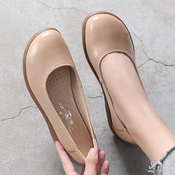GKTINOO/ бяла Дишащи дамски летни обувки от естествена кожа; дамски лоферы на равна подметка, без стягане; мека ежедневни обувки на плоска подметка с кръгло бомбе 5