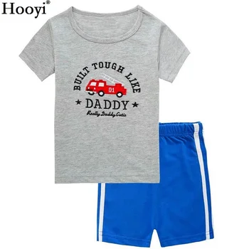 Hooyi/ Комплекти детско облекло с участието на червения Динозавър, Пижами с Динозавром За Момчета, Костюм от 2 теми, пижами за малки Момчета, Детска тениска, къси Панталонки, Панталони 100% Памук 5