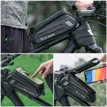 WEST BIKING Велосипедна Чанта Водоустойчива Рамка на Предната Тръба Чанта Сензорен Екран на стойка За Мобилен Телефон, Калъф Велосипедна Чанта МТБ Пътен Аксесоари под Наем 5