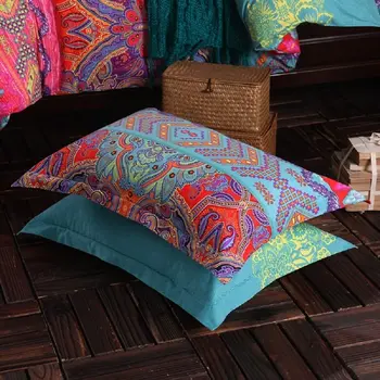 Геометричен комплект спално бельо (чаршаф + чаршаф + Калъфка) Двойно легло Twin Full Queen King Size синьо-оранжев цвят в стил Бохо 5
