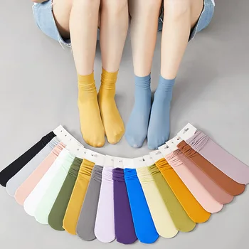 Дамски Тънък Свободни Чорапи със Средна дължина, За Момичета, Кадифено Меки Дишащи Дълги Чорапи, Обикновена Черно, Бяло, Каки, Високи Чорапи В Стил Харадзюку 5