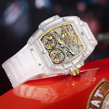 Луксозни мъжки часовник onola от прозрачна пластмаса, кухи, напълно автоматични и механични часовници, мъжки водоустойчив часовник 5