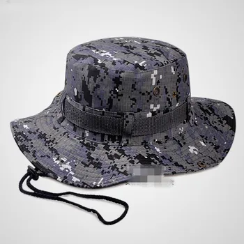Мода военен камуфлаж кофа шапки джунглата камуфлаж Рибар шапка с широка периферия Слънцето кофа шапка Риболов, къмпинг шапки памук капачки 5