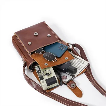 Модни чанти за През Рамо, Мъжки чанти-Месинджър, Ретро Crazy Horse, Мъжка Чанта през Рамо от Изкуствена Кожа, Фирмен Дизайн, чантата за Мобилен Телефон с капак 5