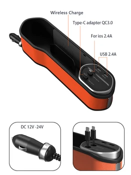 Столче за кола Gap Организатор Кутия За Съхранение С Безжичен/Кабелен-Бързо USB Адаптер за Зареждане За iPhone Huawei Samsung Xiaomi Зарядно за Кола 5